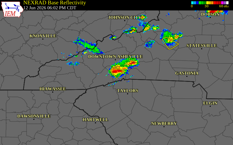 NEXRAD radar during the Friday, June 12, 2026 storm activity in Henderson County, North Carolina
