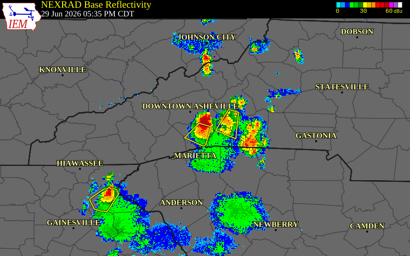 NEXRAD radar during the Monday, June 29, 2026 storm activity in Henderson County, North Carolina