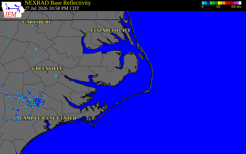 NEXRAD radar during the Monday, July 27, 2026 storm activity in Hyde County, North Carolina