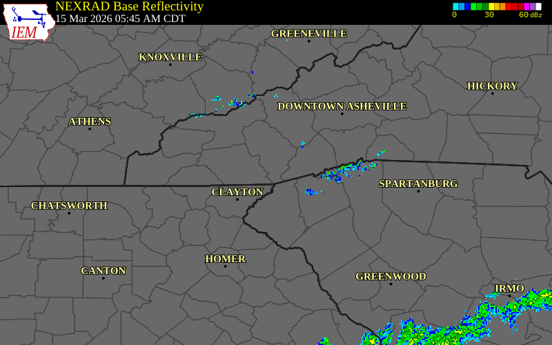 NEXRAD radar during the Sunday, March 15, 2026 storm activity in Jackson County, North Carolina