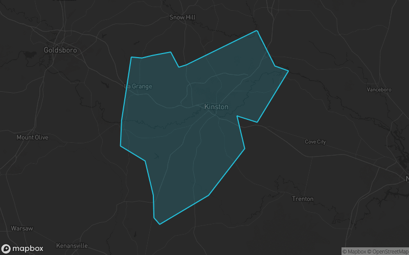 Map of Lenoir County, North Carolina showing the county boundary and surrounding cities
