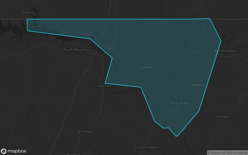 Map of Northampton County, North Carolina showing the county boundary and surrounding cities