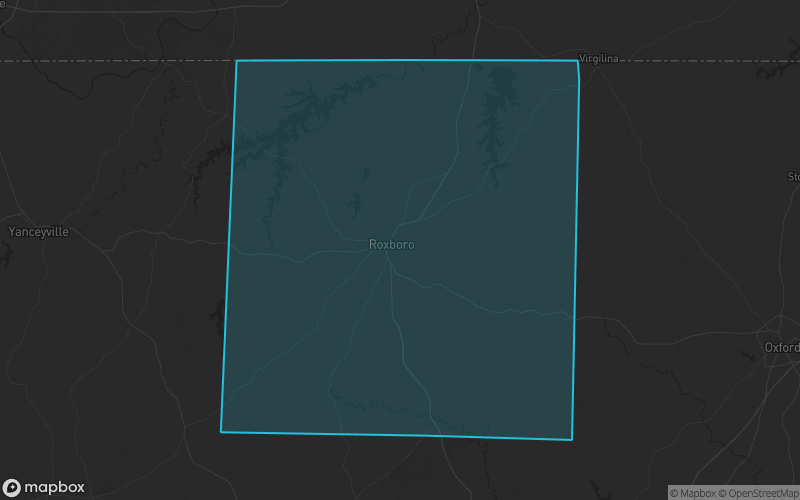 Map of Person County, North Carolina showing the county boundary and surrounding cities