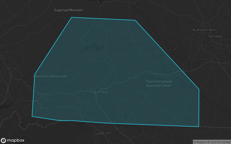 Map of Polk County, North Carolina showing the county boundary and surrounding cities