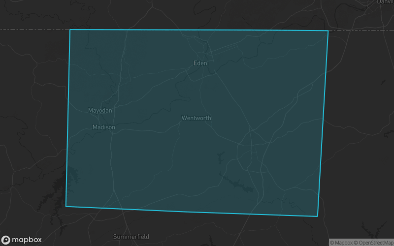 Map of Rockingham County, North Carolina showing the county boundary and surrounding cities