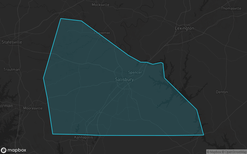 Map of Rowan County, North Carolina showing the county boundary and surrounding cities