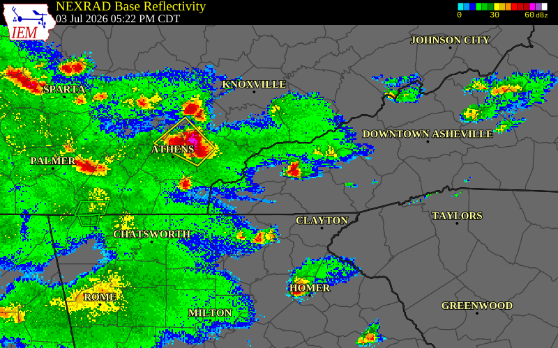 NEXRAD radar during the Friday, July 3, 2026 storm activity in Swain County, North Carolina