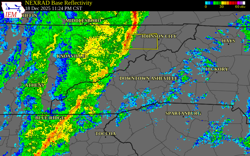 NEXRAD radar during the Friday, December 19, 2025 storm activity in Transylvania County, North Carolina