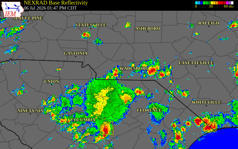 NEXRAD radar during the Monday, July 6, 2026 storm activity in Union County, North Carolina