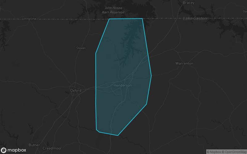 Map of Vance County, North Carolina showing the county boundary and surrounding cities