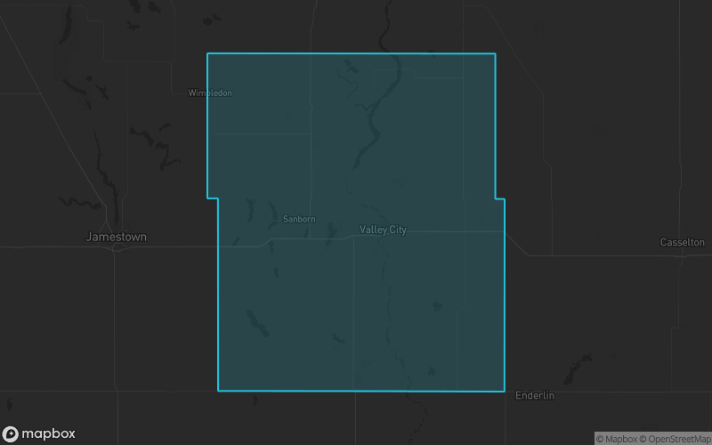 Map of Barnes County, North Dakota showing the county boundary and surrounding cities