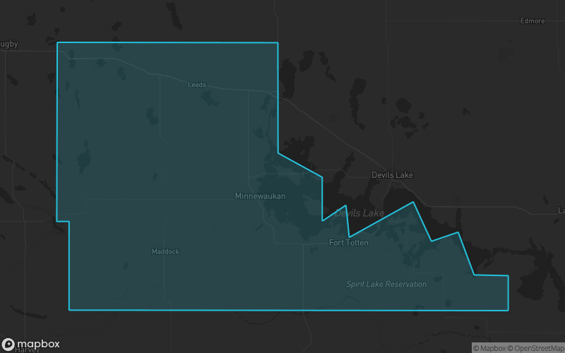 Map of Benson County, North Dakota showing the county boundary and surrounding cities