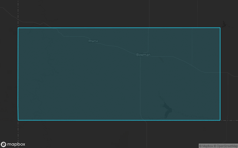 Map of Bowman County, North Dakota showing the county boundary and surrounding cities