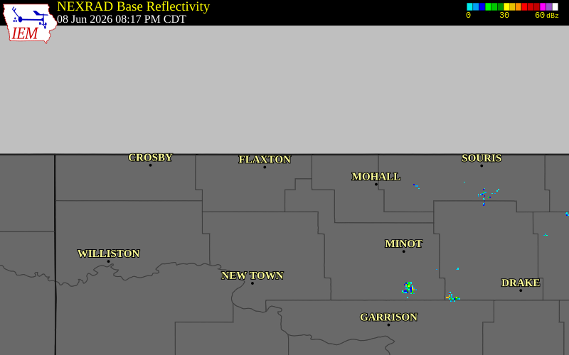 NEXRAD radar during the Monday, June 8, 2026 storm activity in Burke County, North Dakota