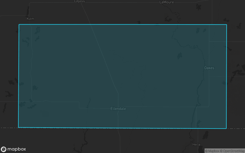 Map of Dickey County, North Dakota showing the county boundary and surrounding cities