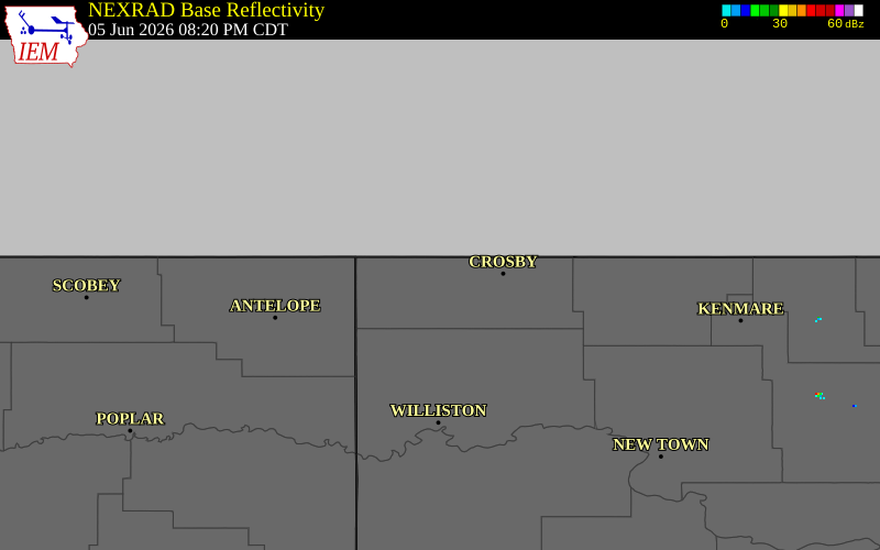 NEXRAD radar during the Friday, June 5, 2026 storm activity in Divide County, North Dakota