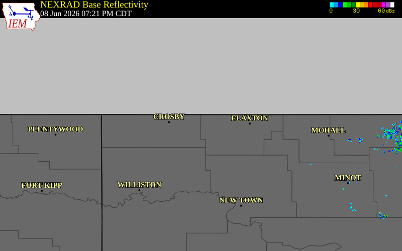 NEXRAD radar during the Monday, June 8, 2026 storm activity in Divide County, North Dakota