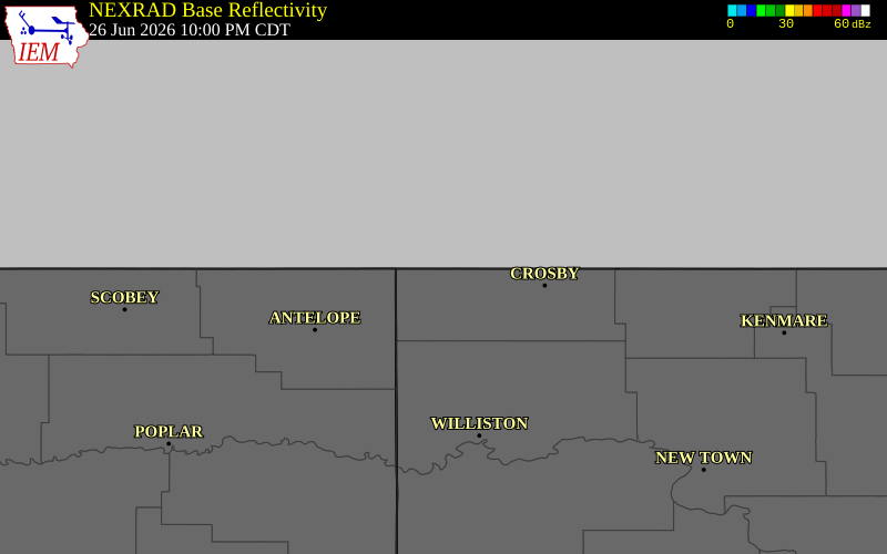 NEXRAD radar during the Friday, June 26, 2026 storm activity in Divide County, North Dakota