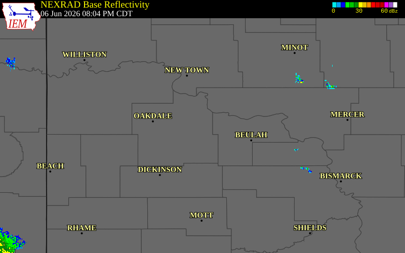 NEXRAD radar during the Saturday, June 6, 2026 storm activity in Dunn County, North Dakota