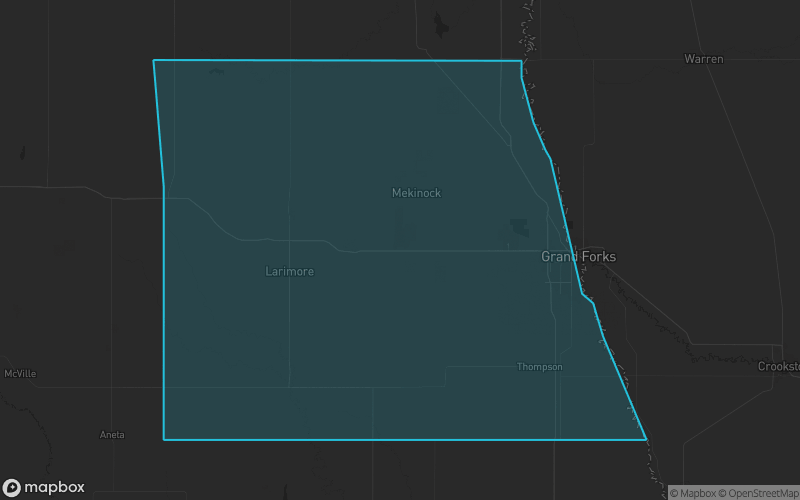 Map of Grand Forks County, North Dakota showing the county boundary and surrounding cities
