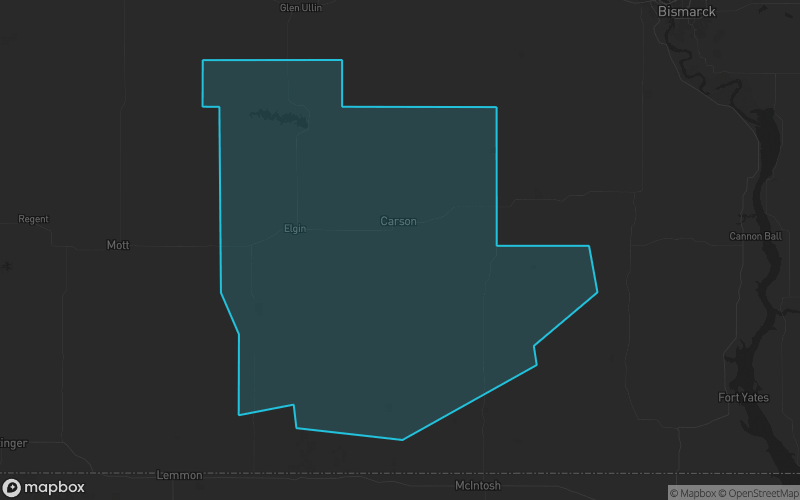 Map of Grant County, North Dakota showing the county boundary and surrounding cities