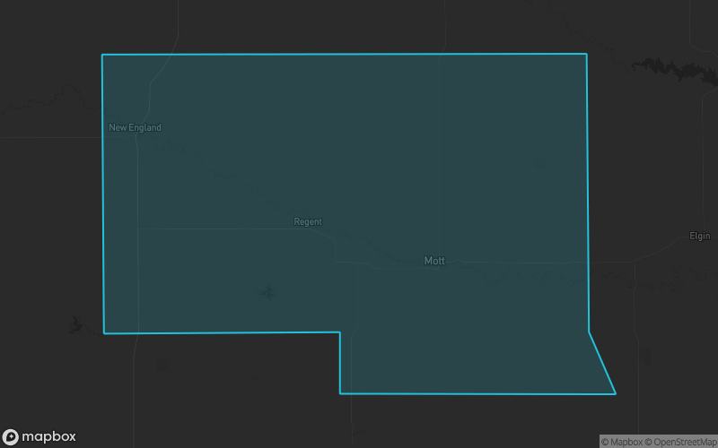 Map of Hettinger County, North Dakota showing the county boundary and surrounding cities