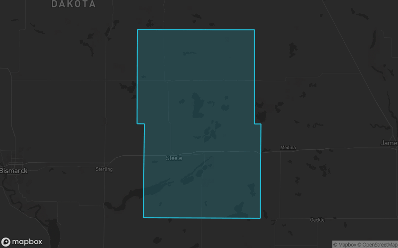 Map of Kidder County, North Dakota showing the county boundary and surrounding cities