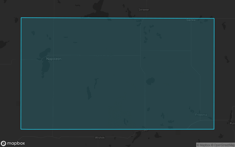 Map of Logan County, North Dakota showing the county boundary and surrounding cities