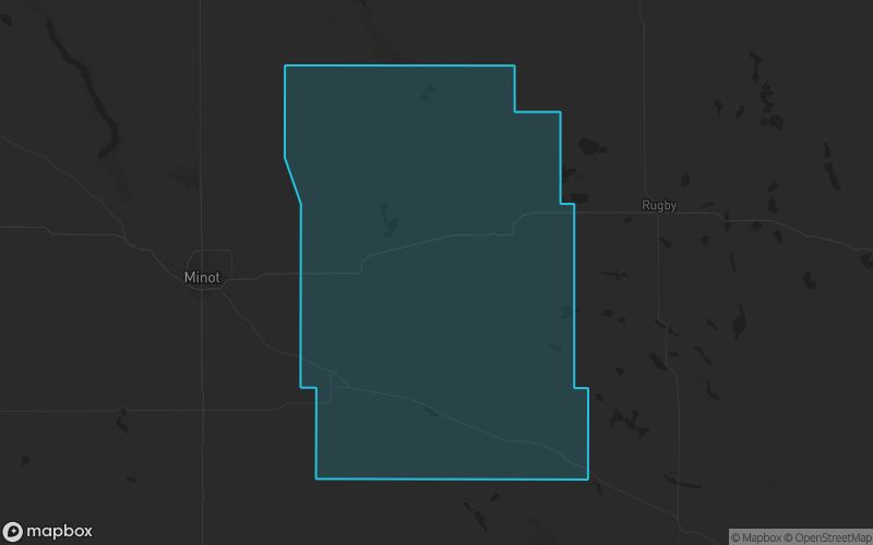 Map of McHenry County, North Dakota showing the county boundary and surrounding cities