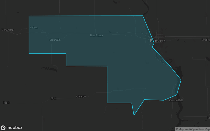 Map of Morton County, North Dakota showing the county boundary and surrounding cities