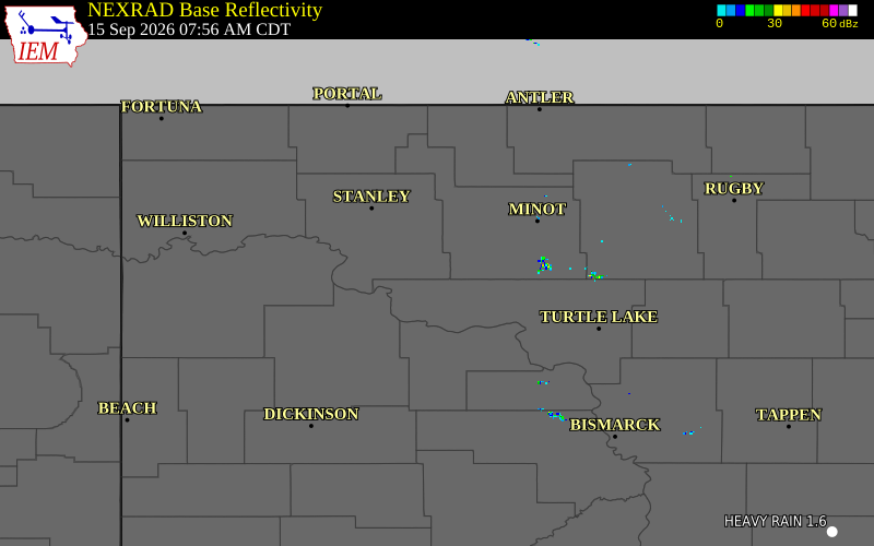 Current NEXRAD radar over Mountrail County, North Dakota with recent storm report locations