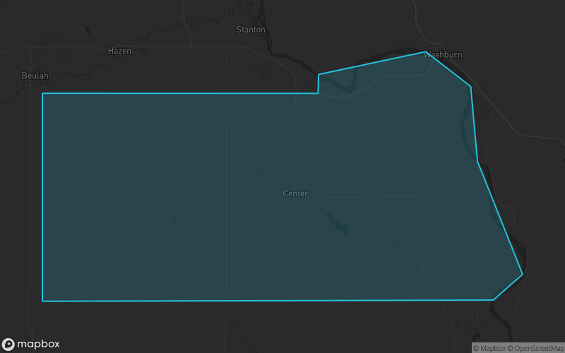 Map of Oliver County, North Dakota showing the county boundary and surrounding cities