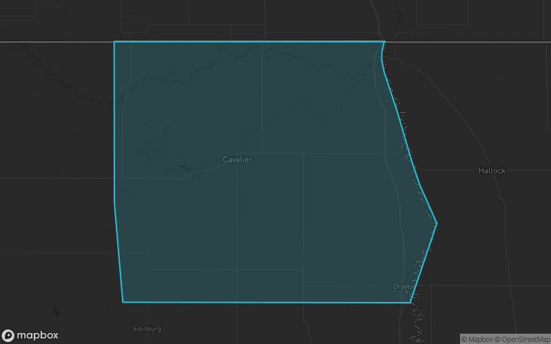 Map of Pembina County, North Dakota showing the county boundary and surrounding cities
