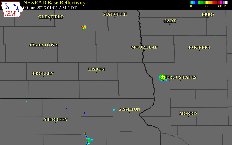 NEXRAD radar during the Tuesday, June 9, 2026 storm activity in Ransom County, North Dakota