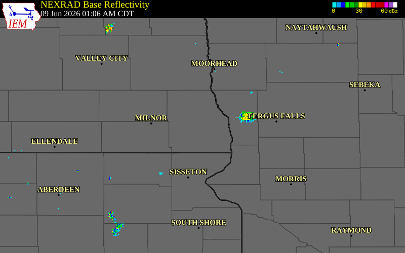 NEXRAD radar during the Tuesday, June 9, 2026 storm activity in Richland County, North Dakota