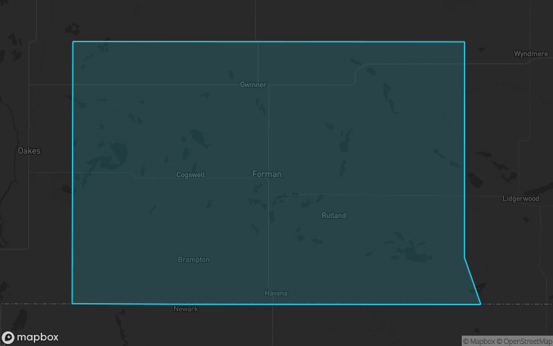 Map of Sargent County, North Dakota showing the county boundary and surrounding cities