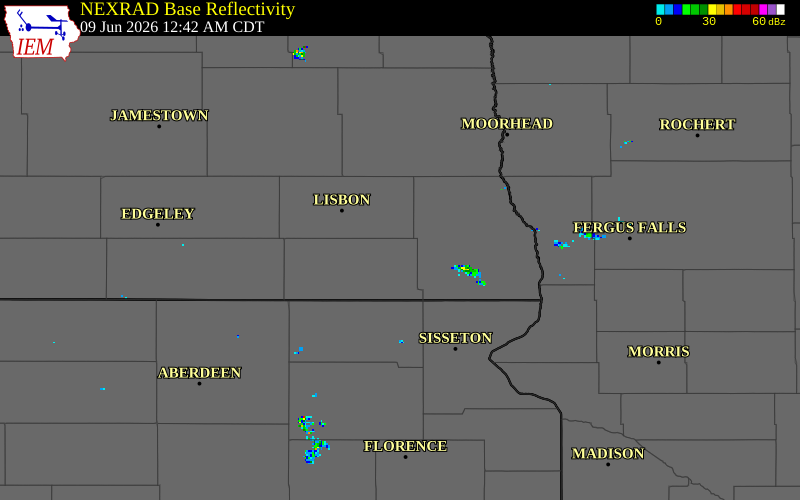 NEXRAD radar during the Tuesday, June 9, 2026 storm activity in Sargent County, North Dakota