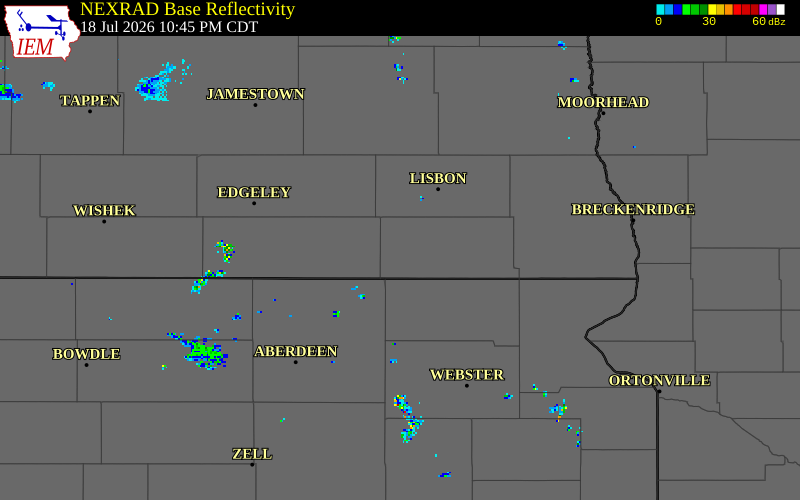 NEXRAD radar during the Saturday, July 18, 2026 storm activity in Sargent County, North Dakota