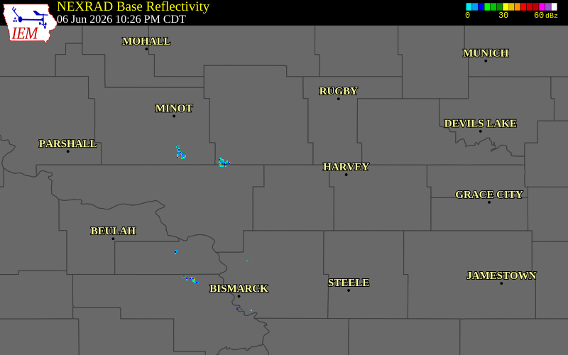 NEXRAD radar during the Saturday, June 6, 2026 storm activity in Sheridan County, North Dakota