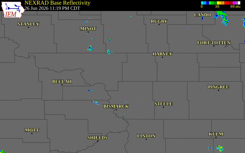 NEXRAD radar during the Friday, June 26, 2026 storm activity in Sheridan County, North Dakota