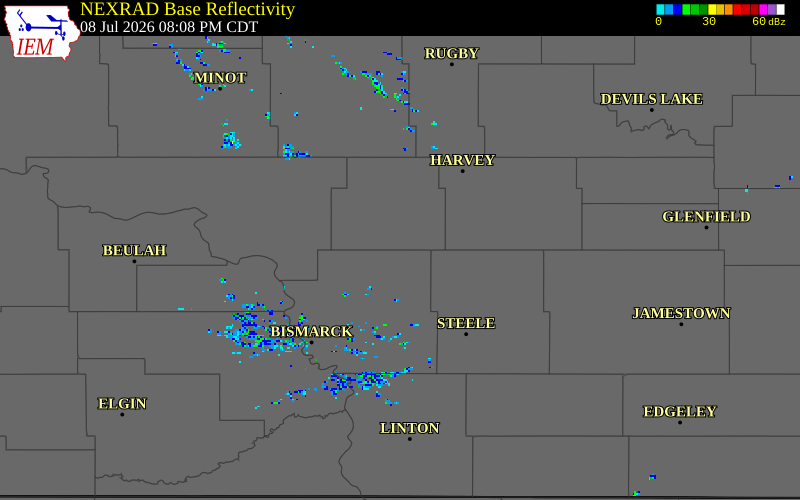 NEXRAD radar during the Wednesday, July 8, 2026 storm activity in Sheridan County, North Dakota