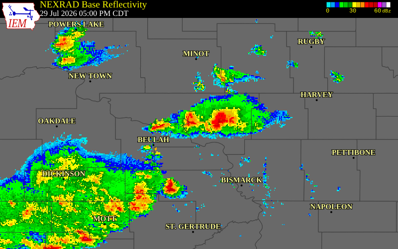 NEXRAD radar during the Wednesday, July 29, 2026 storm activity in Sheridan County, North Dakota