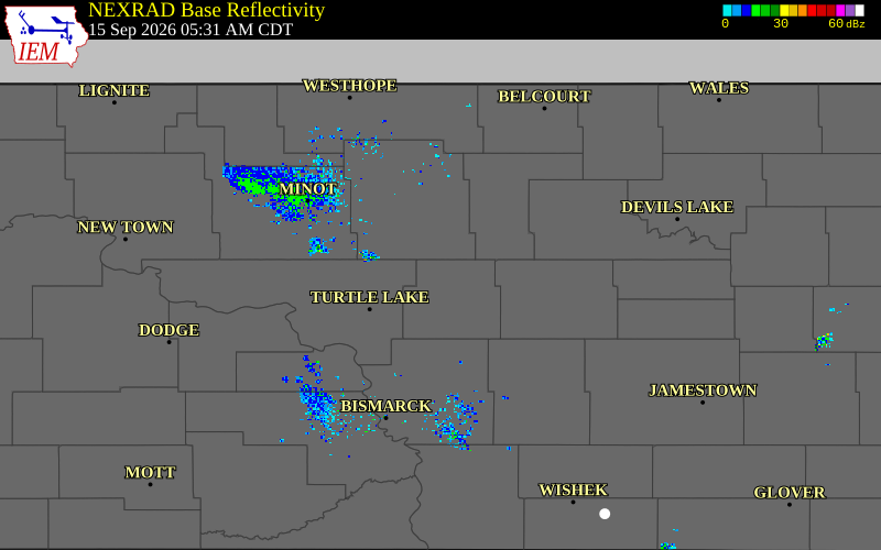 Current NEXRAD radar over Sheridan County, North Dakota with recent storm report locations
