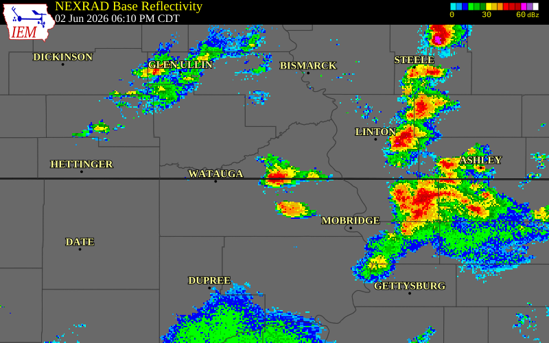 NEXRAD radar during the Tuesday, June 2, 2026 storm activity in Sioux County, North Dakota