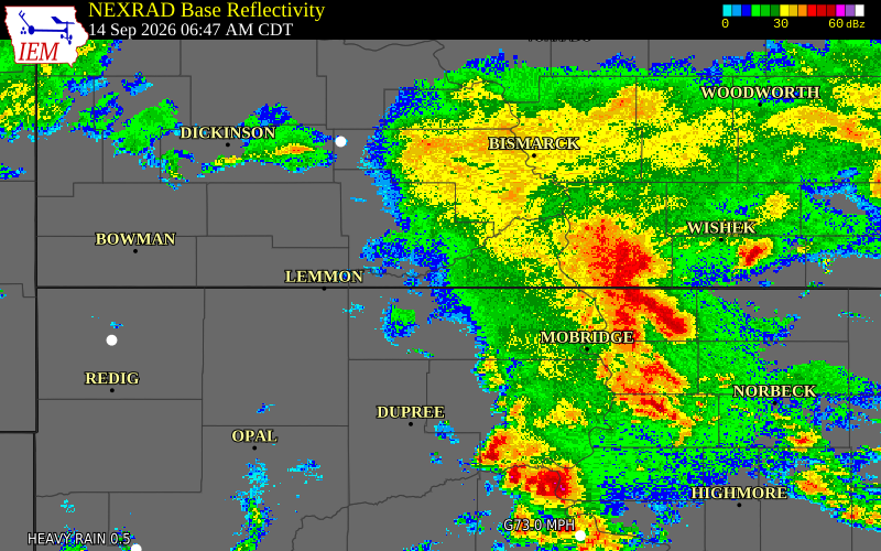 Current NEXRAD radar over Sioux County, North Dakota with recent storm report locations
