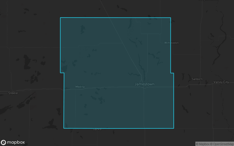 Map of Stutsman County, North Dakota showing the county boundary and surrounding cities