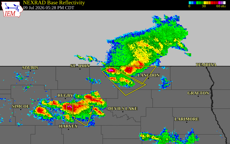 NEXRAD radar during the Thursday, July 9, 2026 storm activity in Towner County, North Dakota
