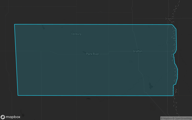 Map of Walsh County, North Dakota showing the county boundary and surrounding cities