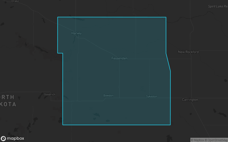 Map of Wells County, North Dakota showing the county boundary and surrounding cities