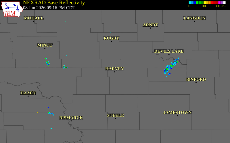 NEXRAD radar during the Monday, June 8, 2026 storm activity in Wells County, North Dakota